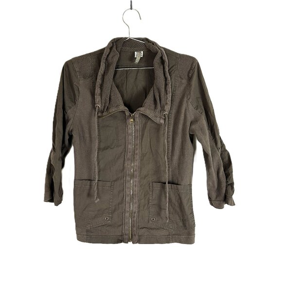 XCVI Mesh Collar Jacket M Brown 3/4 Sleeve - Picture 1 of 5